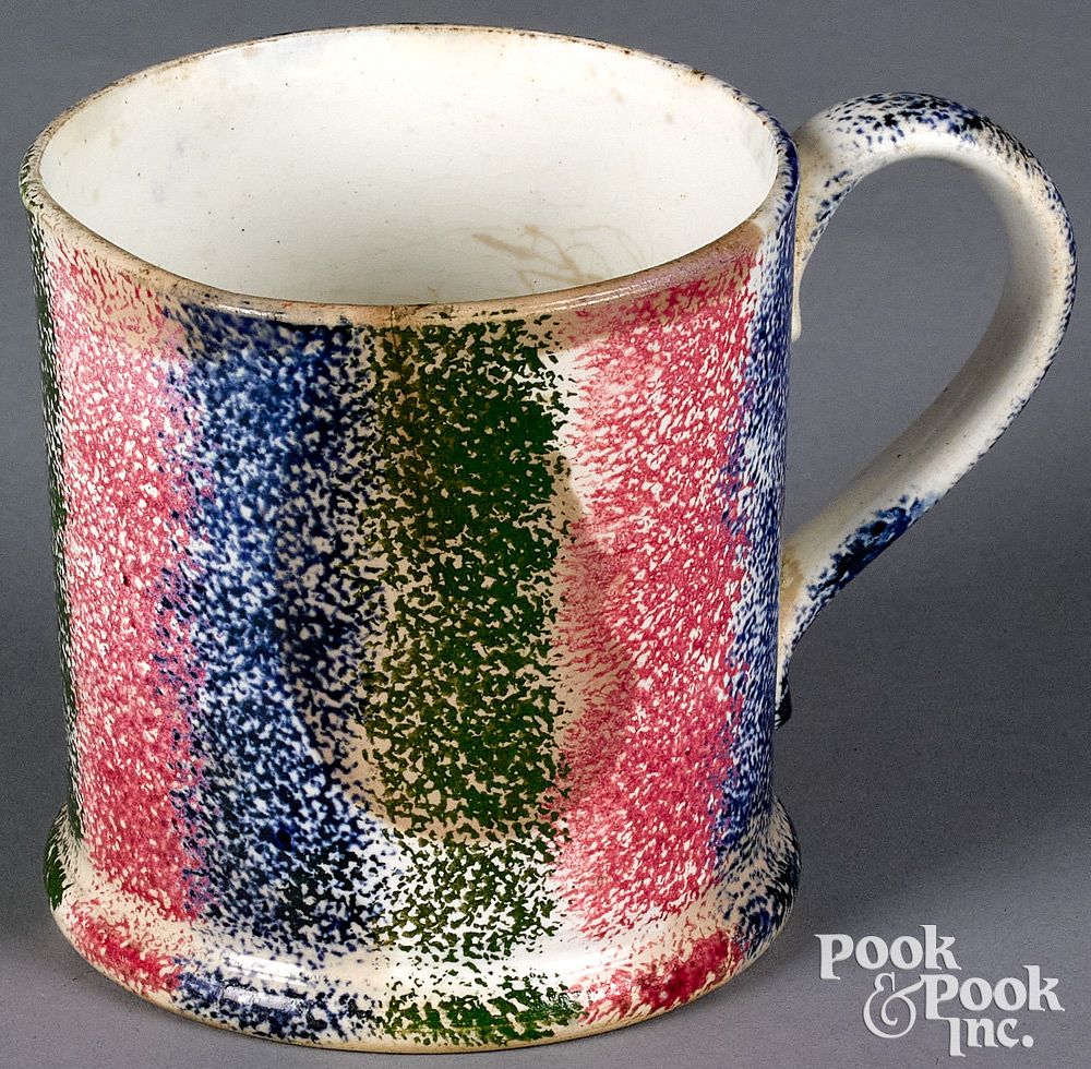 Appraisal: Green red and blue rainbow spatter mug Green red and