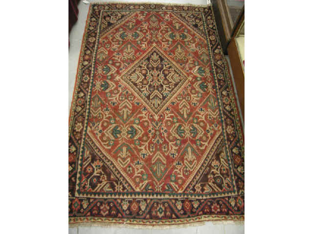 Appraisal: Mahal Persian Handmade Rug diamond center medallion geometric floral earthtones