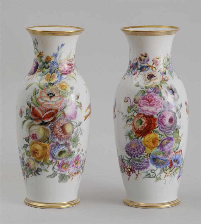 Appraisal: PAIR OF FRENCH OPALINE GLASS BALUSTER-FORM VASES Each richly painted