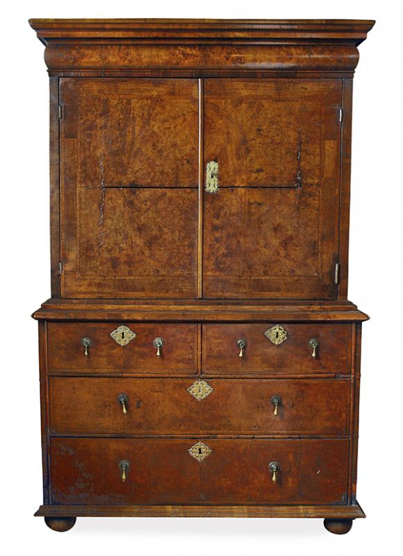 Appraisal: A GEORGE II BURR WALNUT AN MAHOGANY SIDE CABINET with