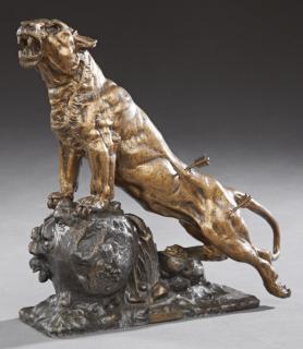 Appraisal: Georges Omerth Act - French Lionne Blessee th c patinated