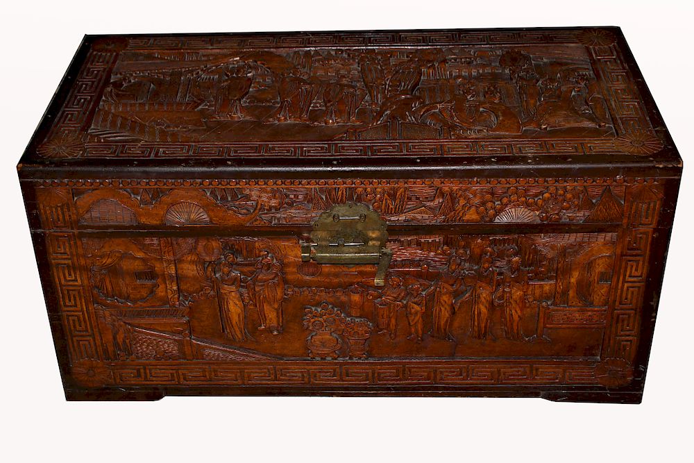 Appraisal: Carved Chinese Hardwood Blanket Chest Carved Chinese Hardwood Blanket Chest