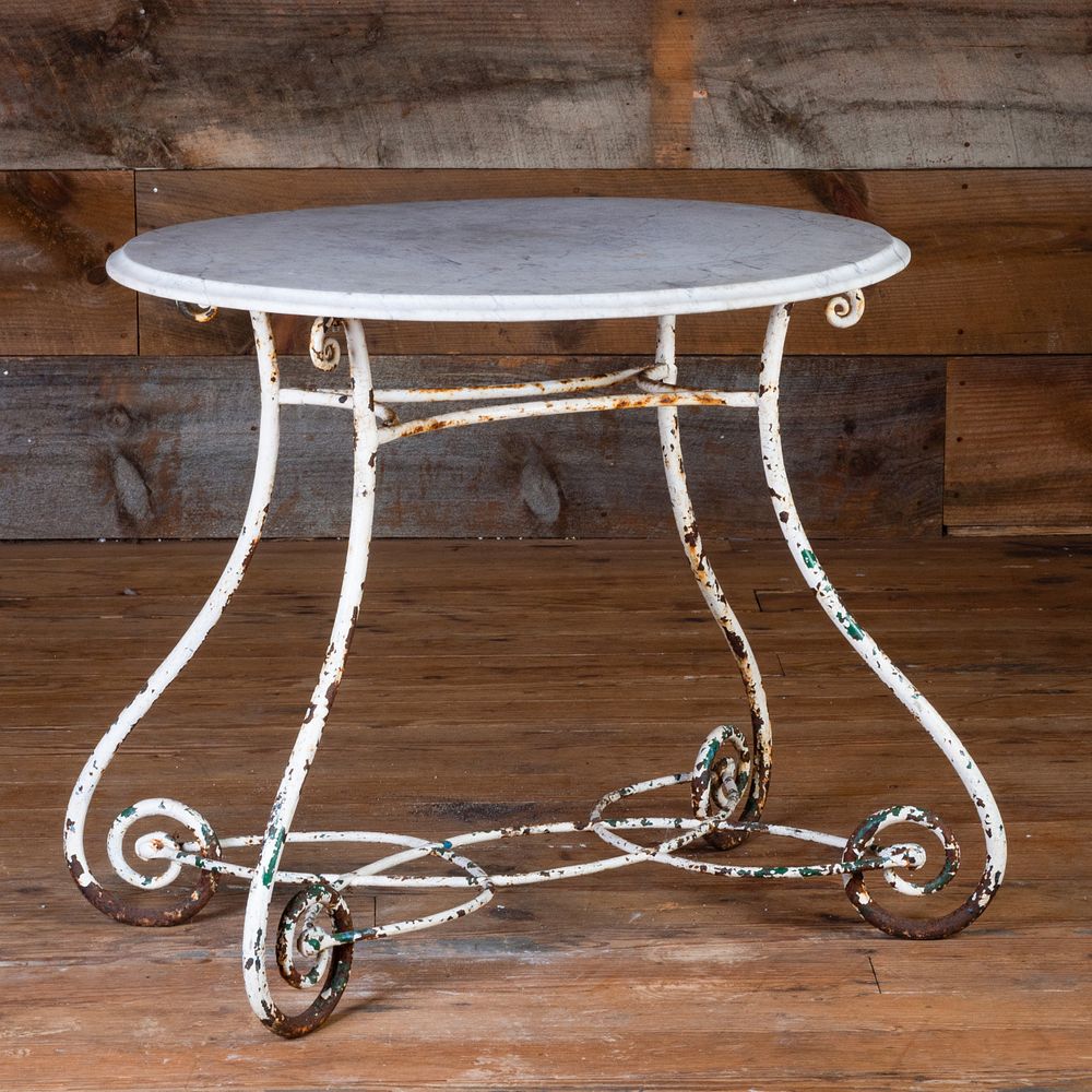 Appraisal: Vintage Painted Metal Garden Table with Marble Top x x