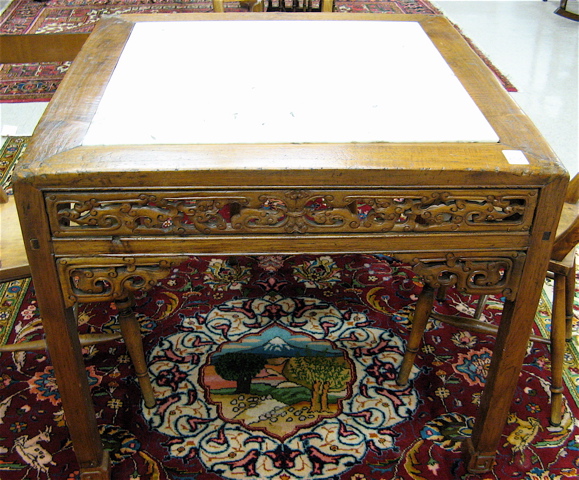 Appraisal: SQUARE MARBLE-TOP DINING OR CENTER TABLE Chinese th century the