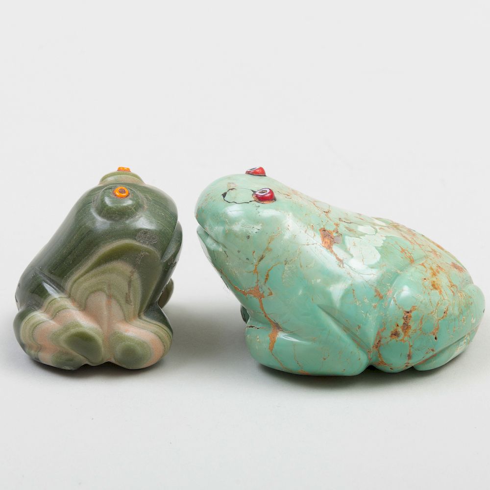 Appraisal: Zuni Turquoise Frog Fetish and Banded Serpentine Frog Fetish Largest