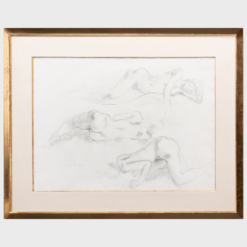 Appraisal: MOSES SOYER - THREE FIGURES Pencil on paper signed 'M