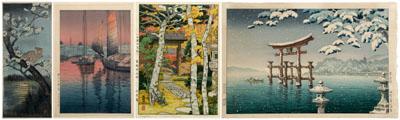 Appraisal: Four Japanese woodblock prints Toshi Yoshida - quot Sangetsu-an Hakone