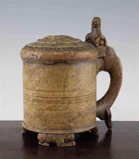 Appraisal: An early th century Norwegian birchwood peg tankard dated and