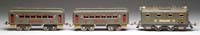 Appraisal: LIONEL O GAUGE ELECTRIC LOCO W TWO COACHES Black frame