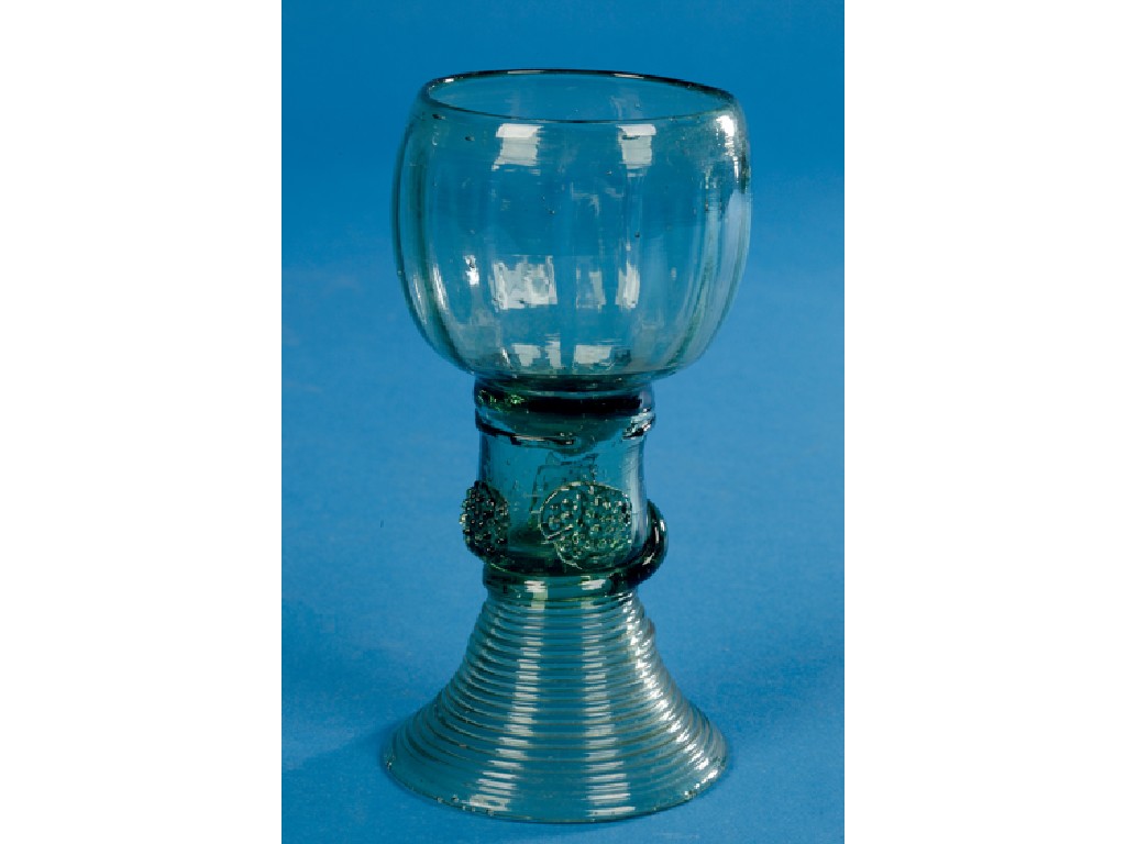 Appraisal: A RHENISH PALE GREEN GLASS ROEMER -TYPE GLASS with a