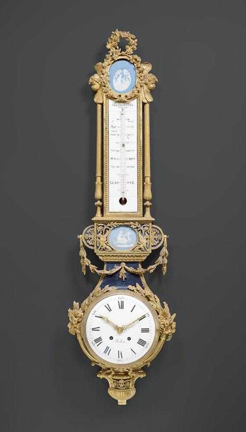 Appraisal: CARTEL CLOCK WITH THERMOMETER late Louis XVI the dial inscribed