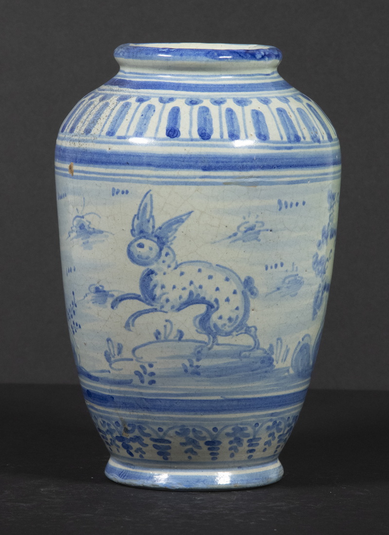 Appraisal: TH C BLUE WHITE CONTINENTAL FAIENCE TIN GLAZED VASE Decorated