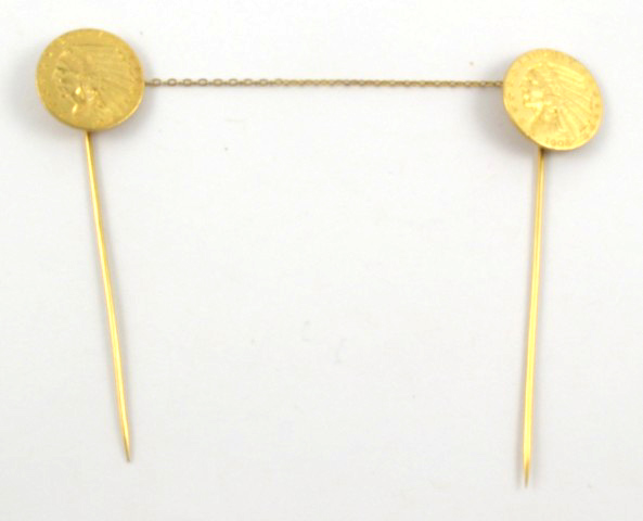 Appraisal: A PAIR OF GOLD COIN LAPEL PINS each featuring a