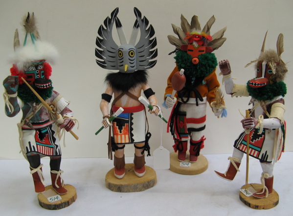 Appraisal: A GROUP OF FOUR SOUTHWESTERN NATIVE AMERICAN KACHINA DOLLS hand