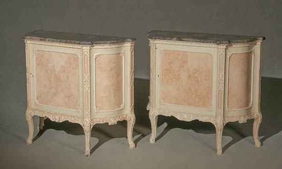 Appraisal: Pair of Louis XV Style Faux Wood-Grained Salmon and Cream