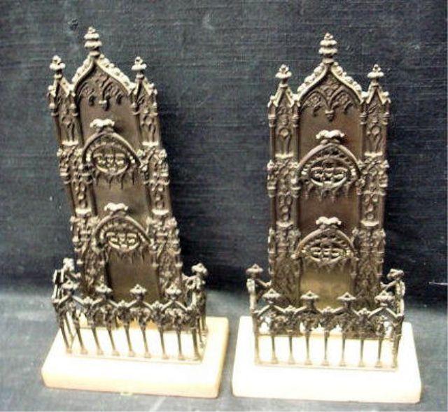 Appraisal: Pair of Gilt Metal Cathedral Form Bookends From a Park