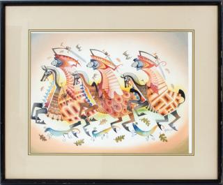 Appraisal: MARK PERRIN WATERCOLOR MARK PERRIN WATERCOLOR H L WHIMSICAL HORSEMEN