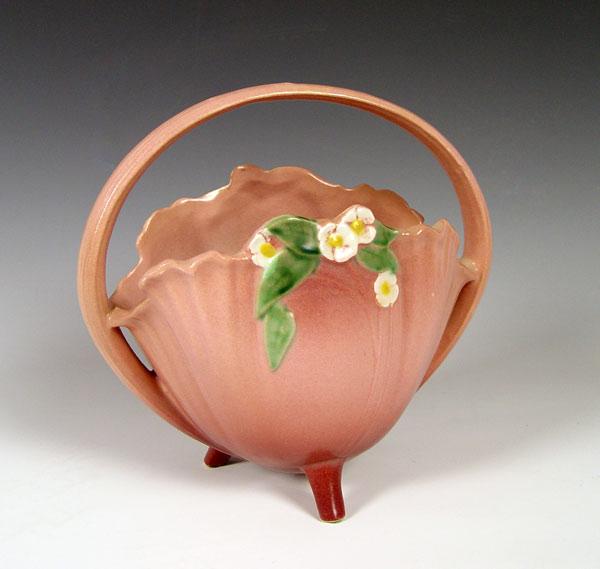 Appraisal: LARGE ROSEVILLE POTTERY MOCK ORANGE BASKET Pink ''