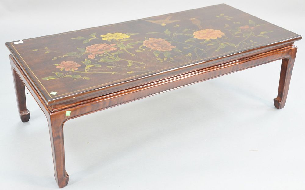 Appraisal: Chinese style coffee table with floral and bird decorative top