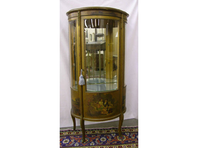 Appraisal: 's Vernis Martin style French curved glass curio with mirrored