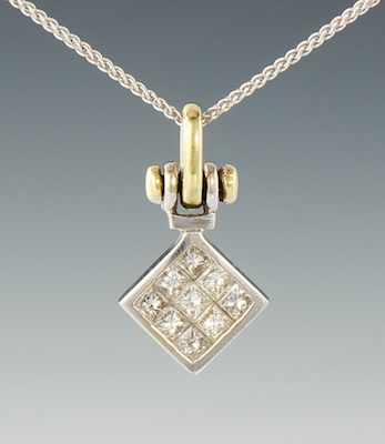 Appraisal: k White and Yellow Gold Diamond Necklace Princess Cut Diamonds