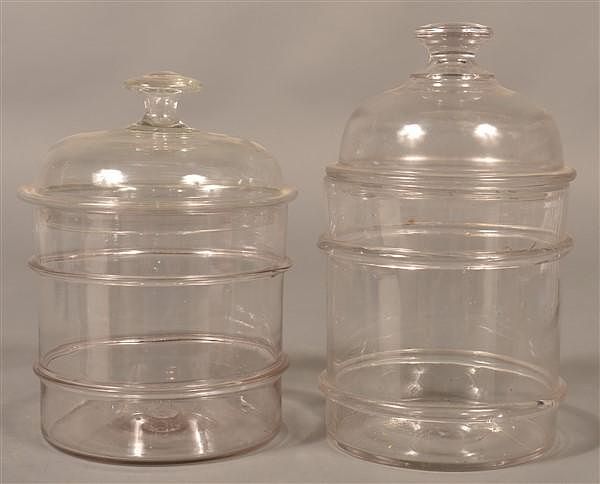 Appraisal: Two Antique Blown Colorless Glass Canisters Two Antique Blown Colorless