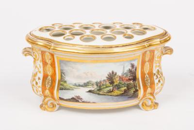 Appraisal: A Derby topographical bough pot and liner circa painted and