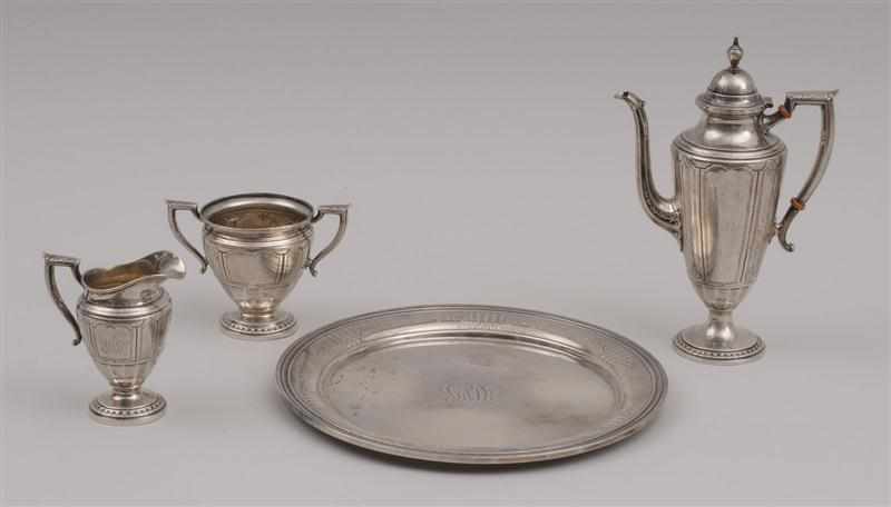 Appraisal: DURGIN GORHAM MONOGRAMMED SILVER THREE-PIECE AFTER DINNER COFFEE SERVICE AND