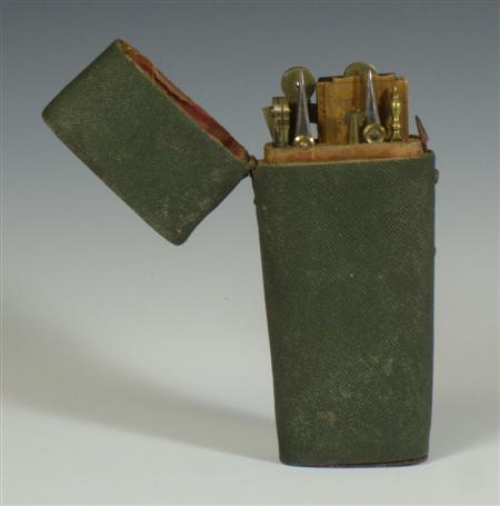 Appraisal: A Georgian shagreen tool case of tapered form enclosing surveyors