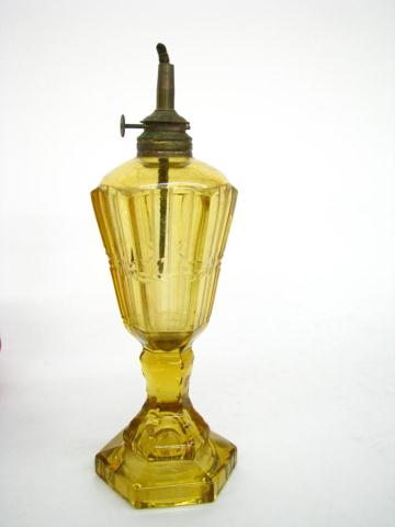 Appraisal: Victorian Amber Glass Lamp Base with ribbed and etched body