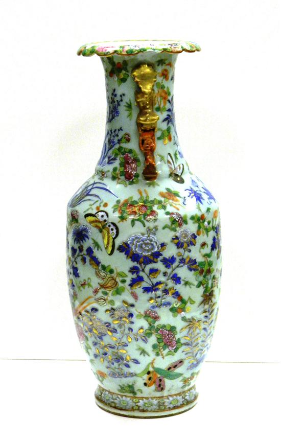 Appraisal: th C Chinese famille rose porcelain vase polychrome butterfly flower