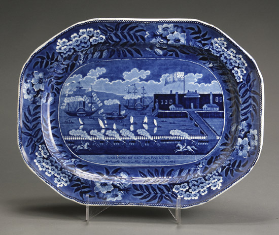 Appraisal: Staffordshire Historical Dark Blue Transfer-Decorated 'Landing of General Lafayette' Platter