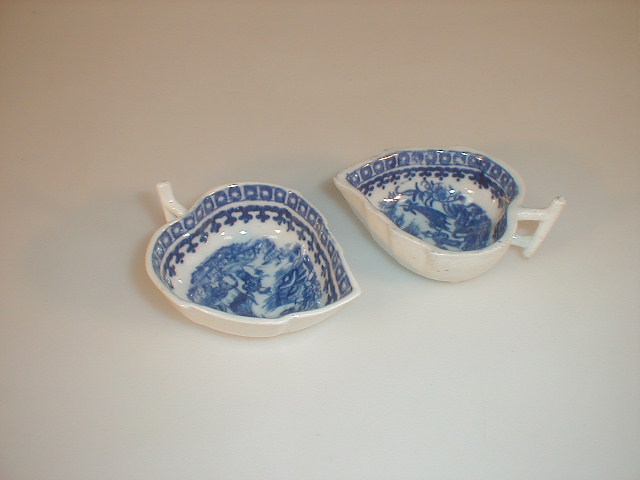 Appraisal: Two Caughley blue and white leaf moulded pickle dishes or