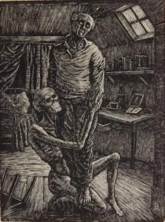 Appraisal: Albert Abramovitz wood engraving Albert Abramovitz American - - ''Suicide''-