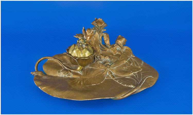 Appraisal: Bronze Art Nouveau Inkstand in the form of a Lily