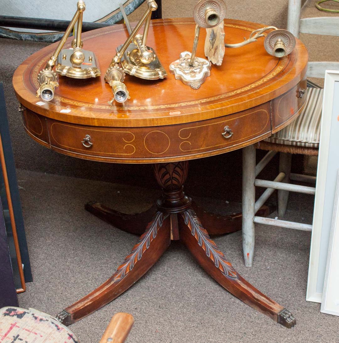 Appraisal: Leather top drum table