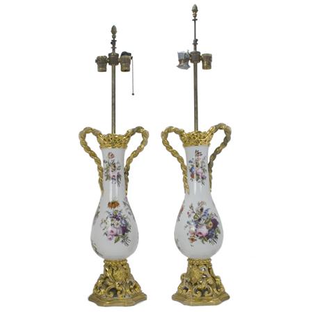 Appraisal: Pair of French Porcelain Two-Light Lamps Estimate -