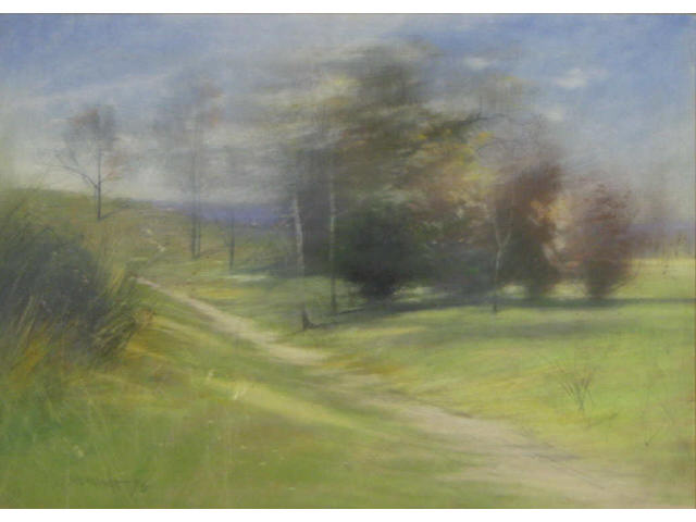 Appraisal: Unclearly Signed x Pastel signed lower left Midwestern autumn landscape