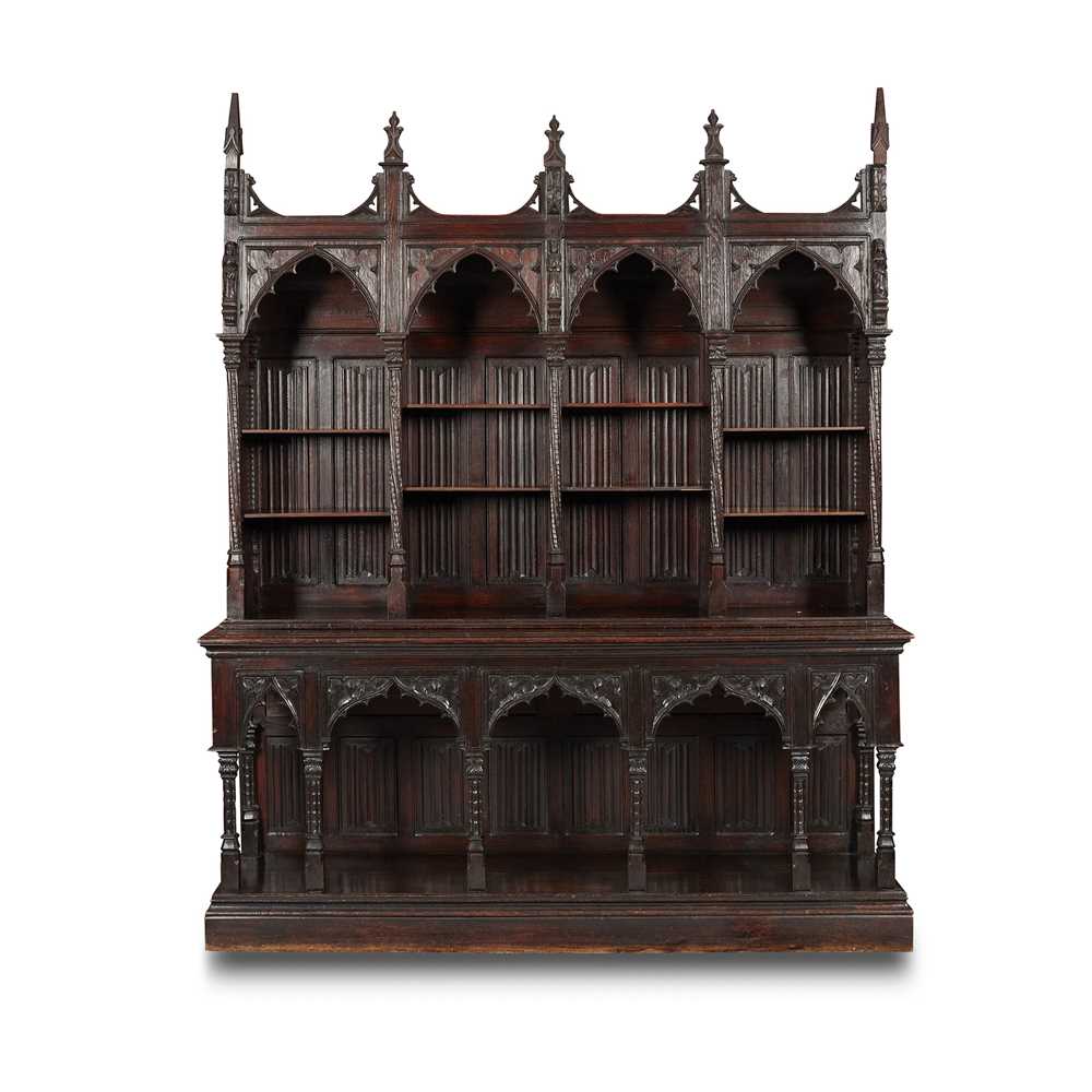 Appraisal: GOTHIC REVIVAL OAK BOOKCASE LATE TH CENTURY the cornice with