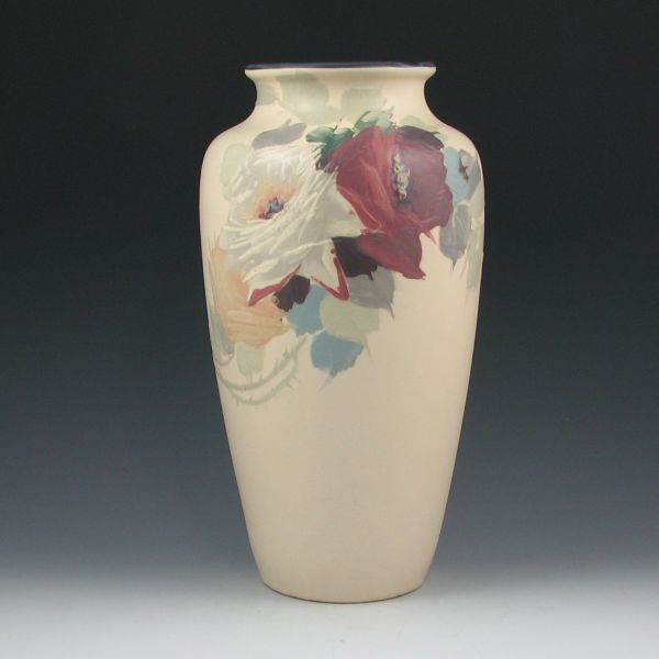 Appraisal: Weller White Decorated Hudson vase with red and white rose