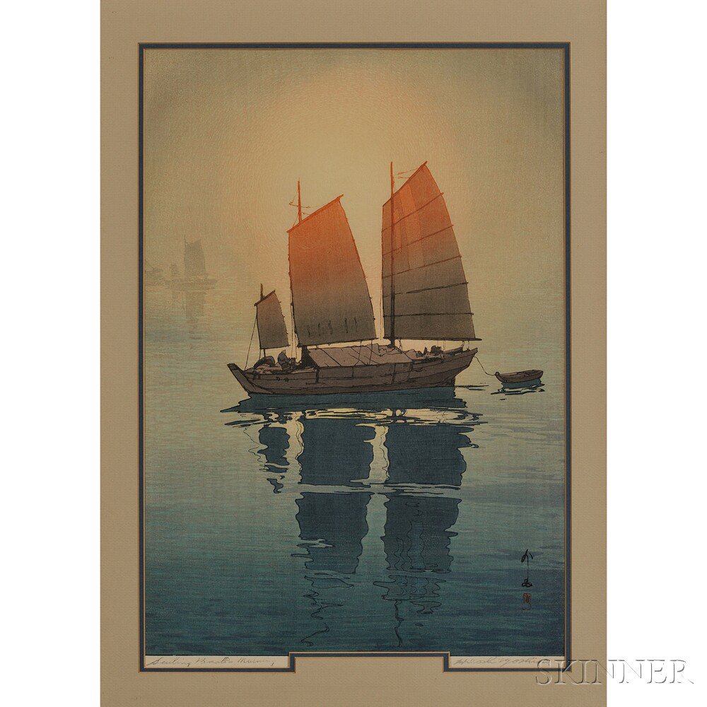 Appraisal: Hiroshi Yoshida - Sailing Boats Morning Japan color woodblock print