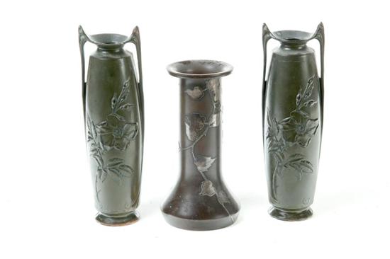 Appraisal: THREE VASES American early th century Arts Crafts silver overlay