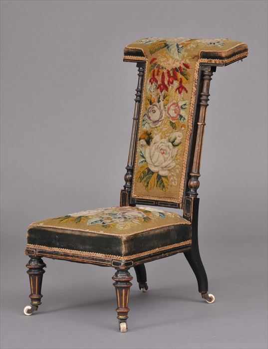 Appraisal: NAPOLEON III EBONIZED AND PARCEL-GILT NEEDLEWORK-UPHOLSTERED PRIE-DIEU IN THE LOUIS