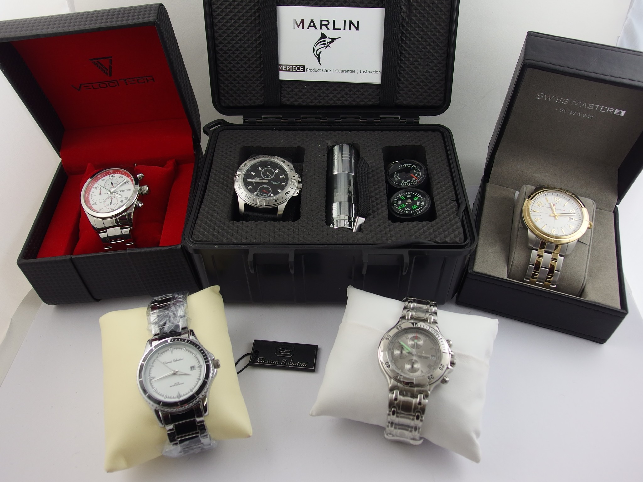 Appraisal: A collection of five gents fashion watches in original boxes