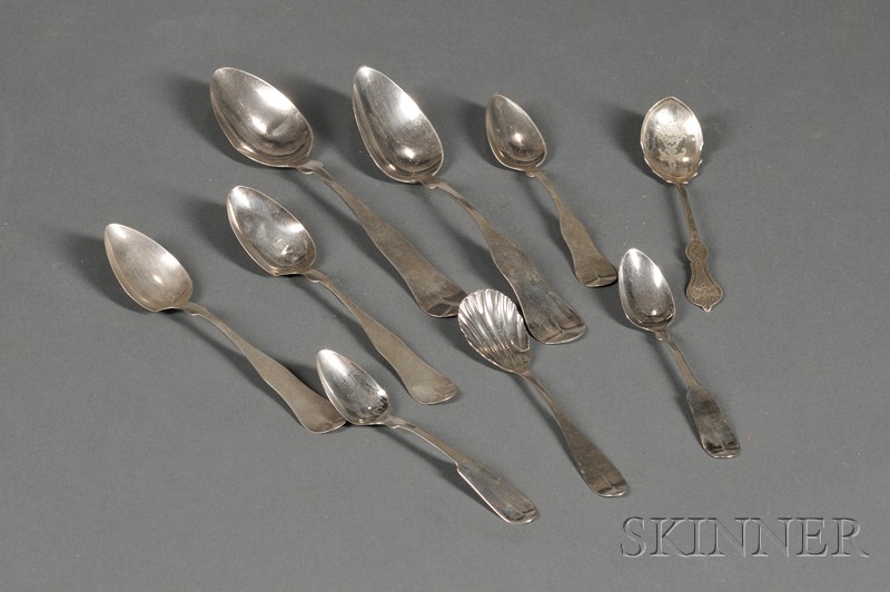 Appraisal: Nine Assorted Coin Silver Spoons Massachusetts th century including several