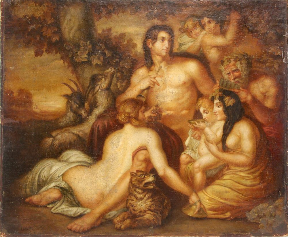 Appraisal: SIGNED LANGER th CENTURY Oil on Canvas Bacchanal Signed and