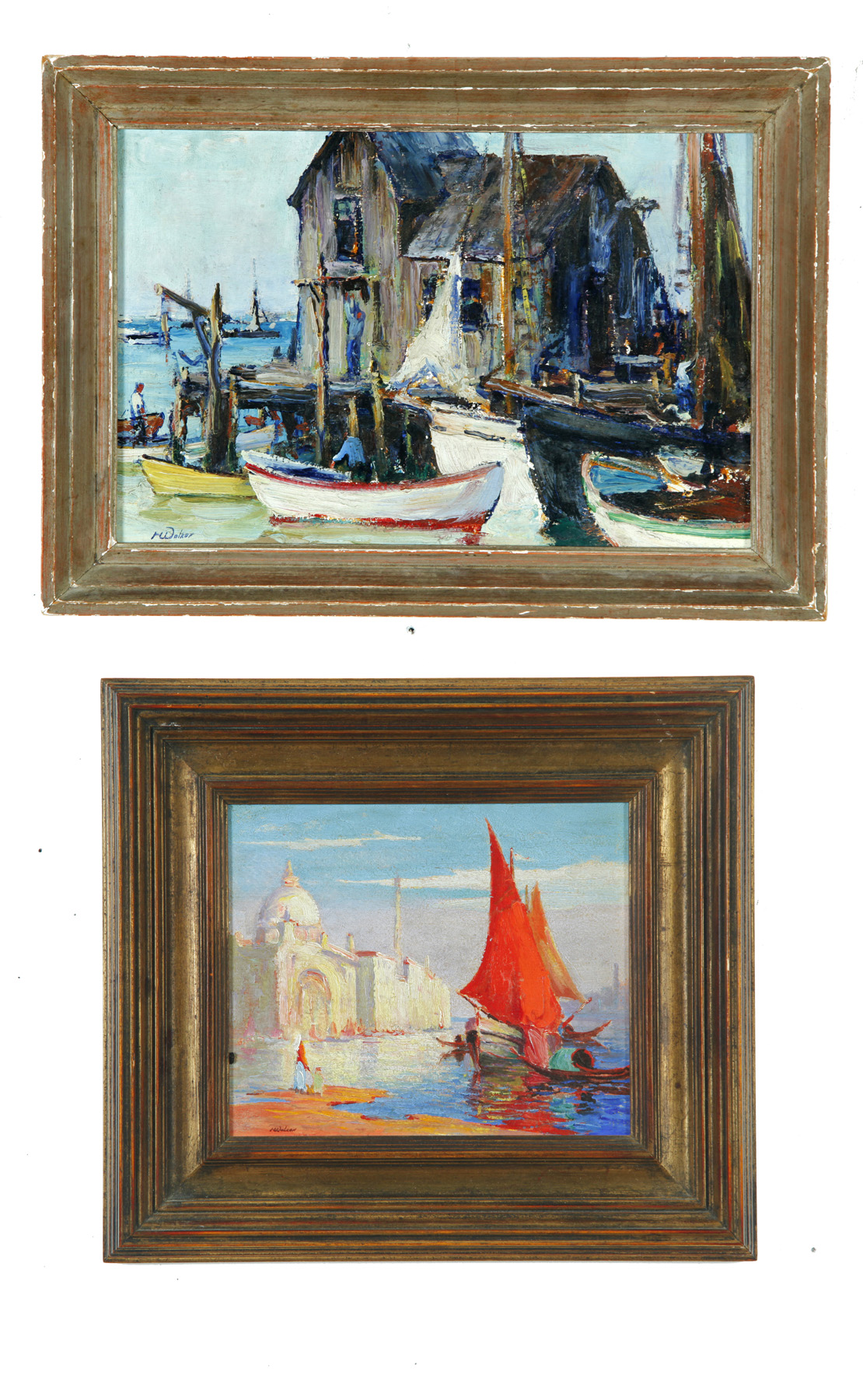 Appraisal: TWO HARBOR SCENES BY HAROLD WALKER OHIO B Oil on