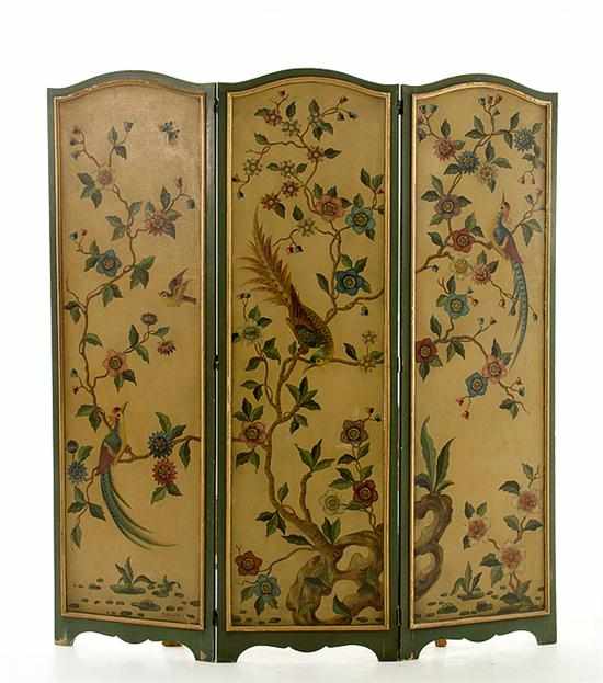 Appraisal: Chinoiserie three-panel folding screen signed S Missirlis circa shaped hinged