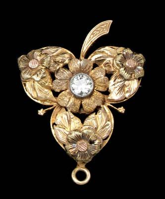 Appraisal: Arts and Crafts diamond brooch vintage carved and engraved kt