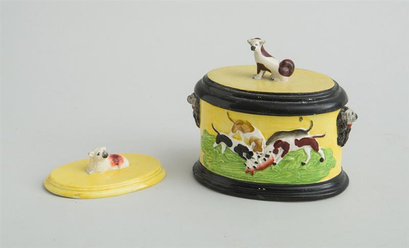 Appraisal: STAFFORDSHIRE YELLOW-GROUND OVAL BOX AND COVER AND A SEPARATE COVER